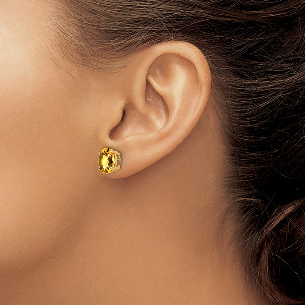 14k 9x7mm Oval Checker-cut Citrine Post Earrings