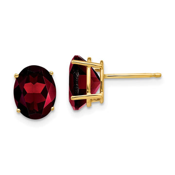 14k 9x7mm Oval Garnet Post Earrings