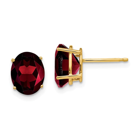 14k 9x7mm Oval Garnet Post Earrings
