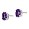14k White Gold 9x7mm Oval Checker-cut Amethyst Post Earrings