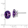 14k White Gold 9x7mm Oval Checker-cut Amethyst Post Earrings