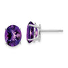 14k White Gold 9x7mm Oval Checker-cut Amethyst Post Earrings