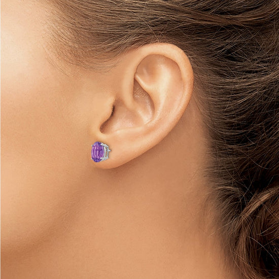 14k White Gold 9x7mm Oval Amethyst Post Earrings