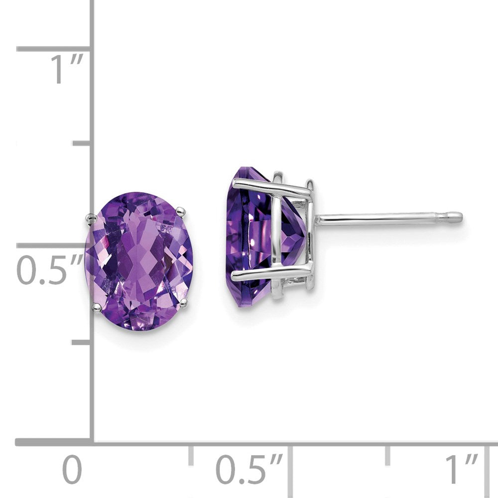 14k White Gold 9x7mm Oval Amethyst Post Earrings