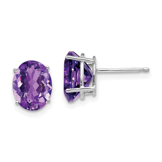 14k White Gold 9x7mm Oval Amethyst Post Earrings