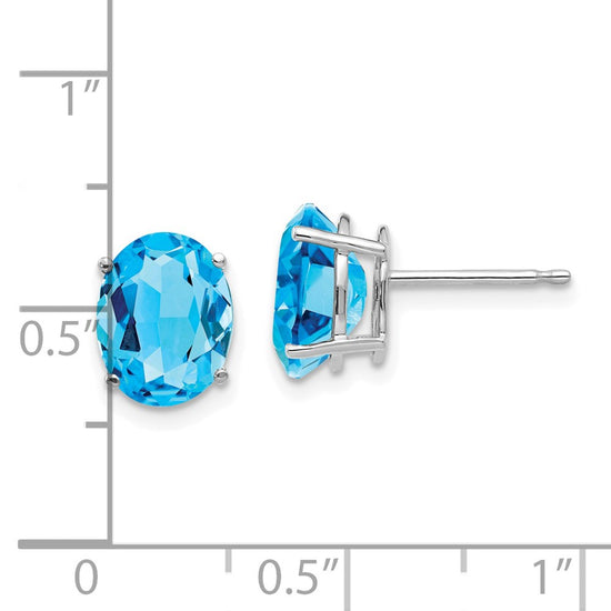 14k White Gold 9x7mm Oval Blue Topaz Post Earrings