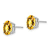 14k White Gold 9x7mm Oval Checker-cut Citrine Post Earrings