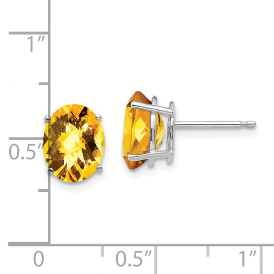 14k White Gold 9x7mm Oval Checker-cut Citrine Post Earrings