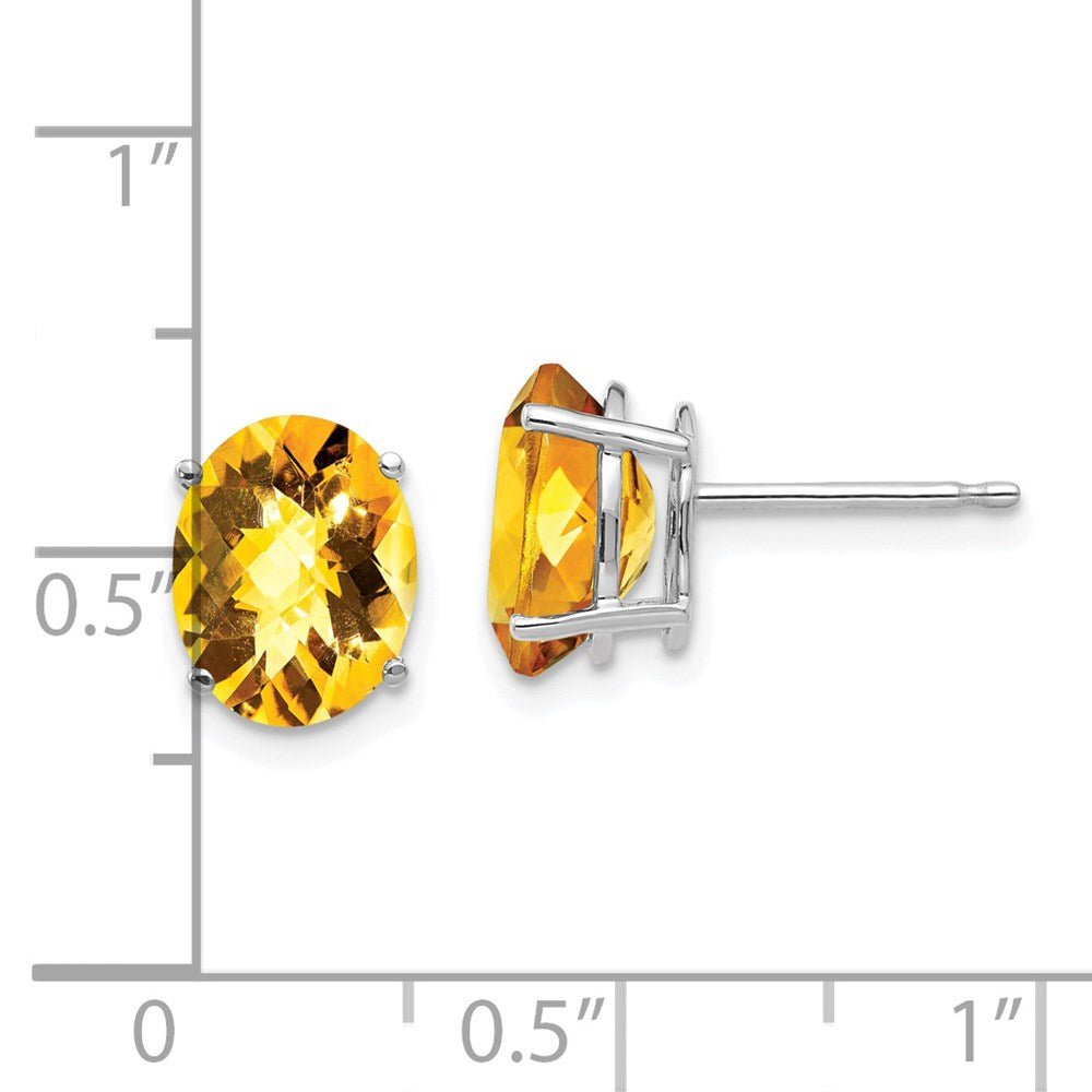 14k White Gold 9x7mm Oval Checker-cut Citrine Post Earrings