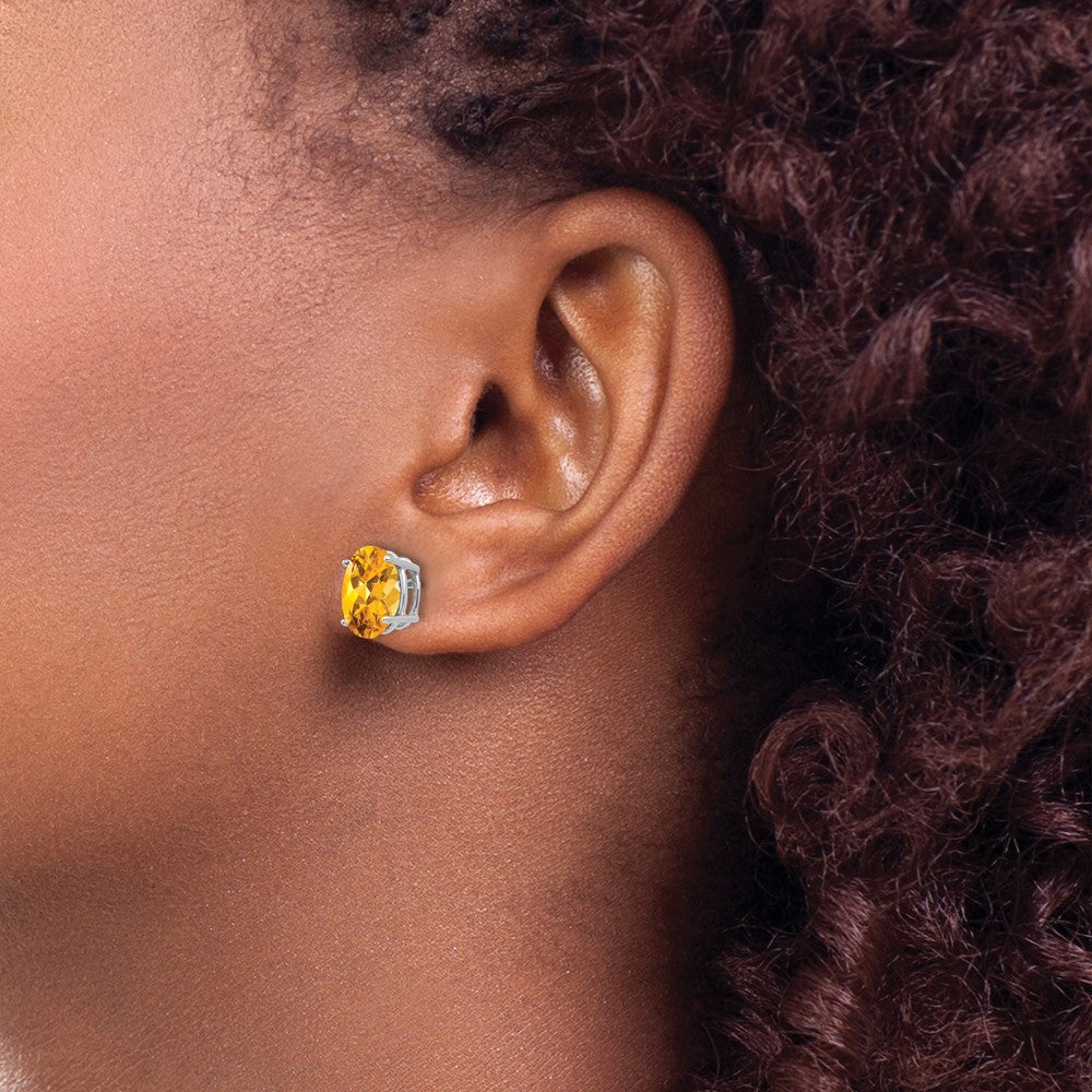 14k White Gold 9x7mm Oval Citrine Post Earrings