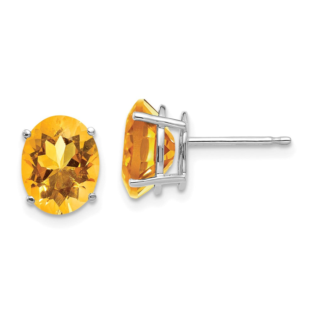 14k White Gold 9x7mm Oval Citrine Post Earrings