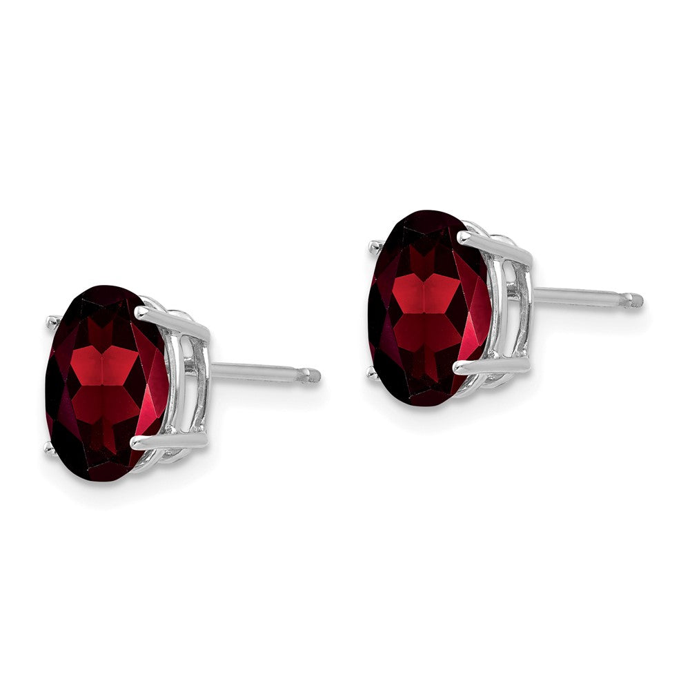 14k White Gold 9x7mm Oval Garnet Post Earrings