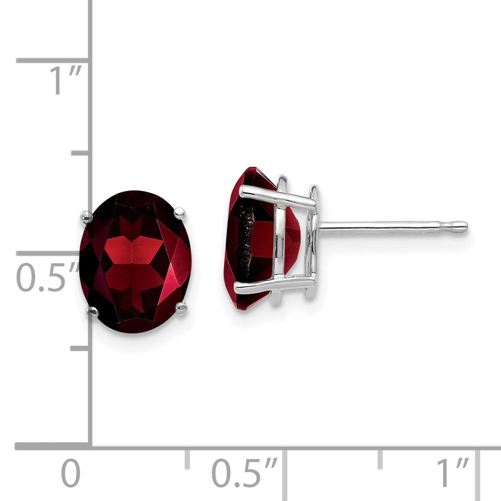 14k White Gold 9x7mm Oval Garnet Post Earrings