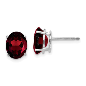 14k White Gold 9x7mm Oval Garnet Post Earrings