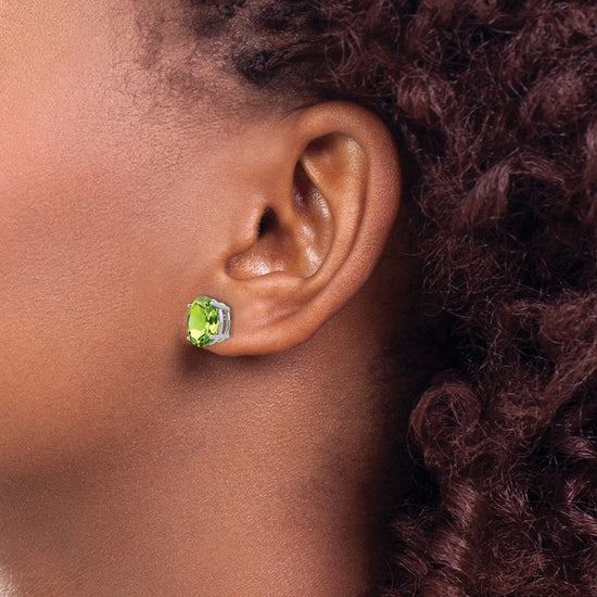14k White Gold 9x7mm Oval Peridot Post Earrings