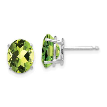 14k White Gold 9x7mm Oval Peridot Post Earrings