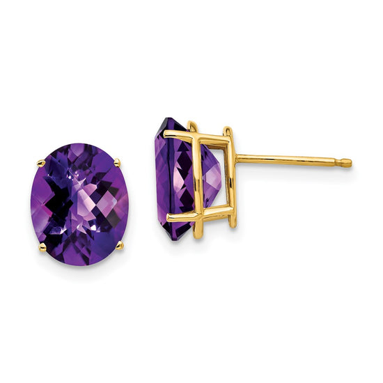 14k 10x8mm Oval Amethyst Checker Earrings