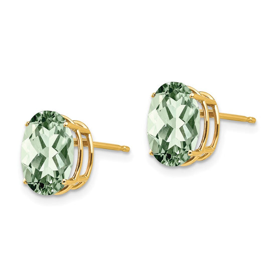 14k 10x8mm Oval Green Quartz Post Earrings