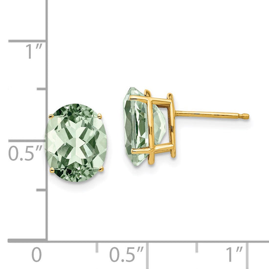 14k 10x8mm Oval Green Quartz Post Earrings