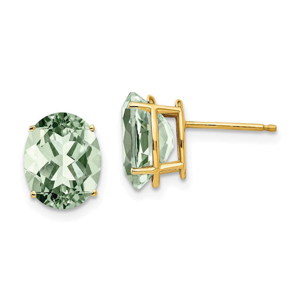 14k 10x8mm Oval Green Quartz Post Earrings