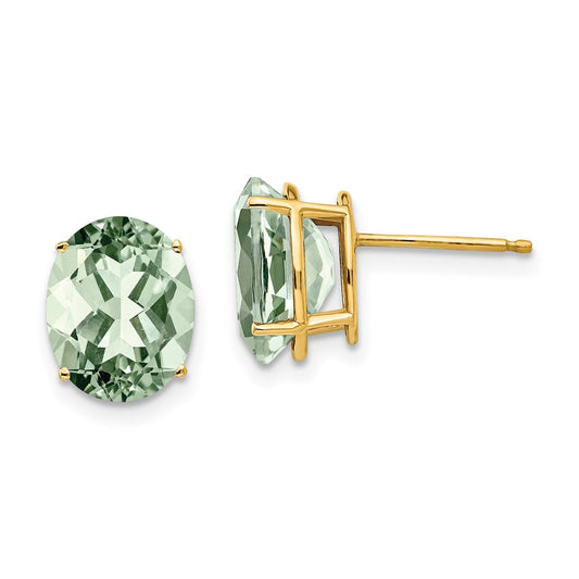 14k 10x8mm Oval Green Quartz Post Earrings