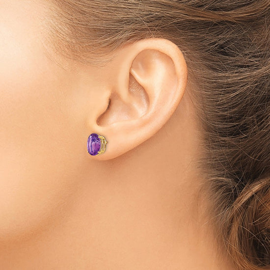 14k 10x8mm Oval Amethyst Post Earrings