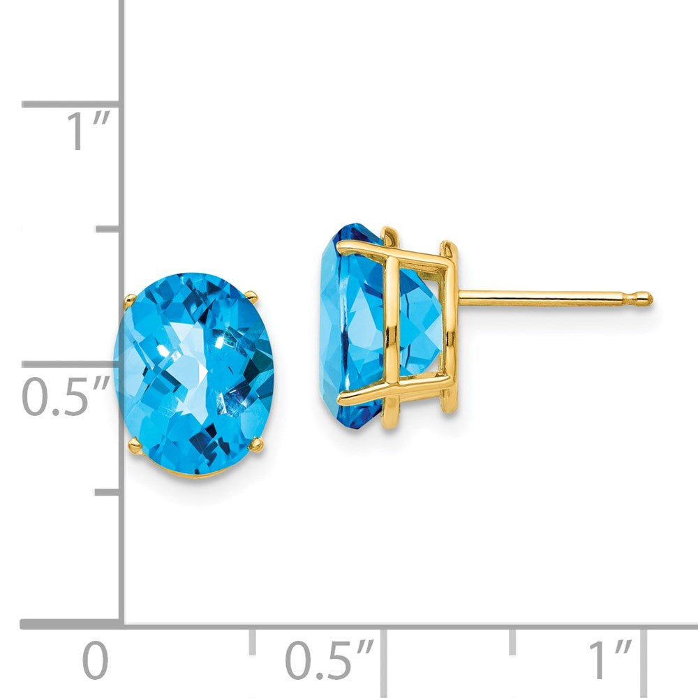 14k 10x8mm Oval Checker-cut Blue Topaz Post Earrings