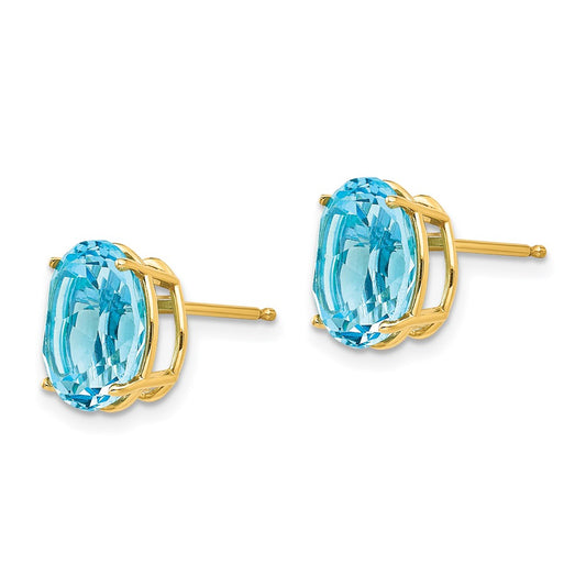 14k 10x8mm Oval Blue Topaz Post Earrings