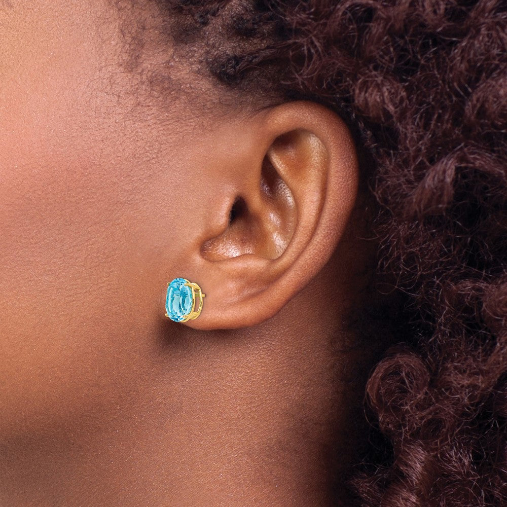14k 10x8mm Oval Blue Topaz Post Earrings
