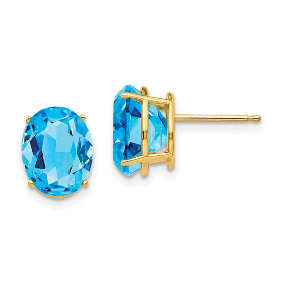 14k 10x8mm Oval Blue Topaz Post Earrings