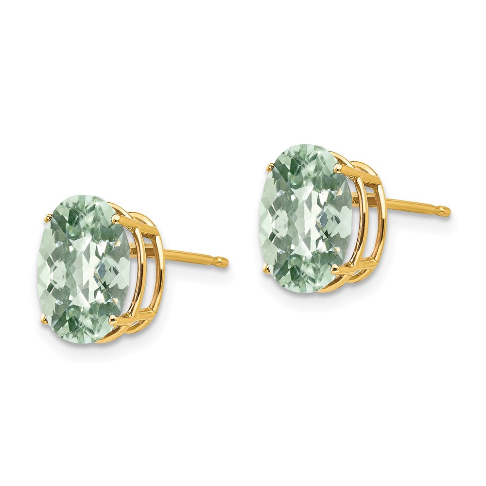 14k 10x8mm Oval Checker-Cut Green Quartz Post Earrings