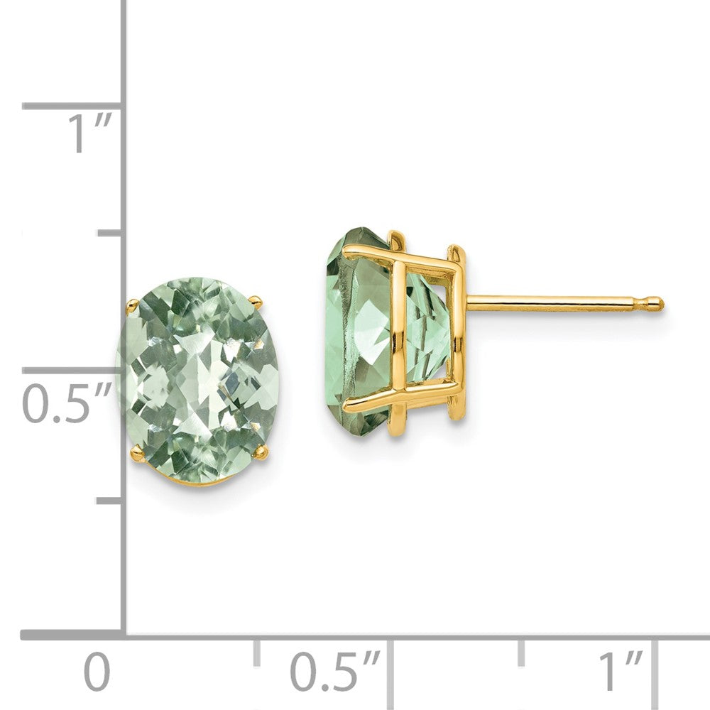 14k 10x8mm Oval Checker-Cut Green Quartz Post Earrings