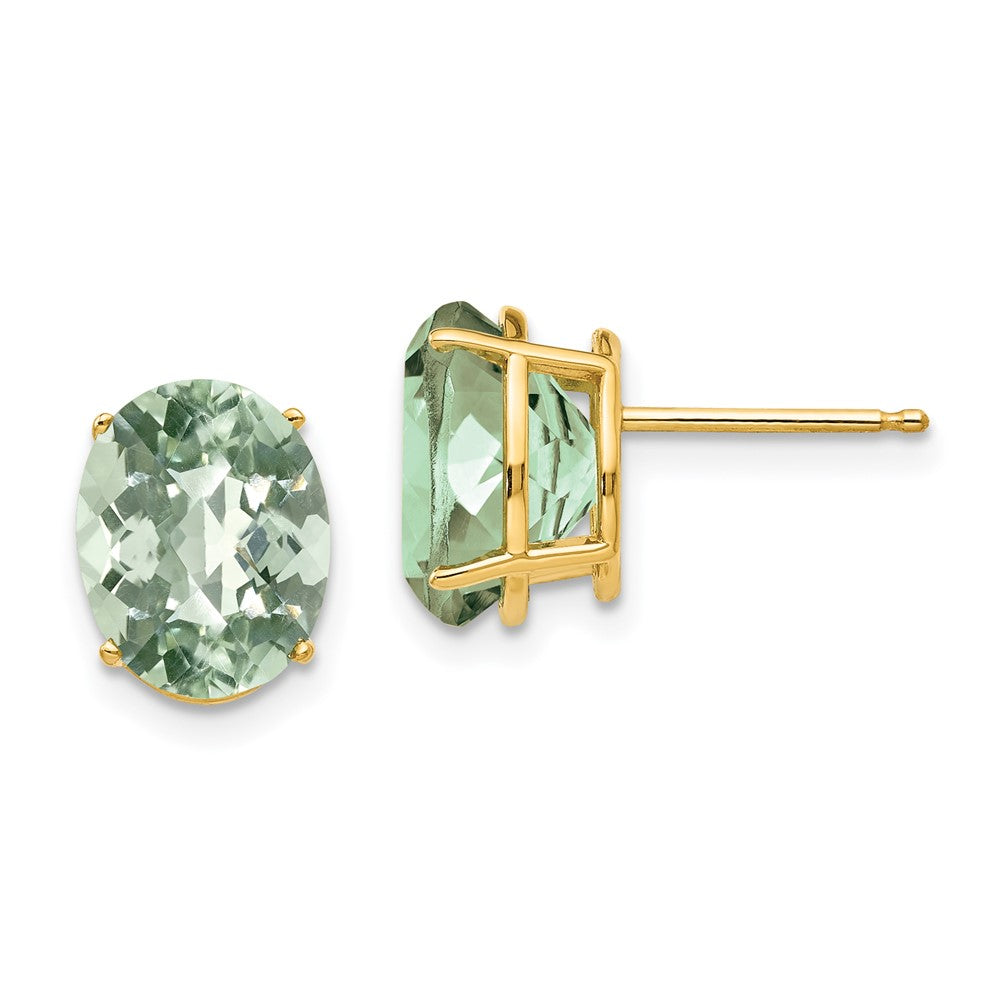 14k 10x8mm Oval Checker-Cut Green Quartz Post Earrings