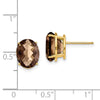 14k 10x8mm Oval Checker-Cut Smoky Quartz Post Earrings