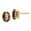 14k 10x8mm Oval Checker-Cut Smoky Quartz Post Earrings