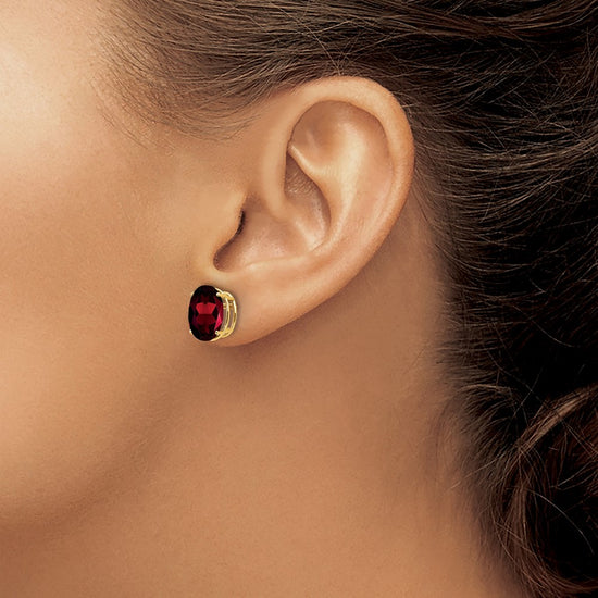 14k 10x8mm Oval Garnet Post Earrings