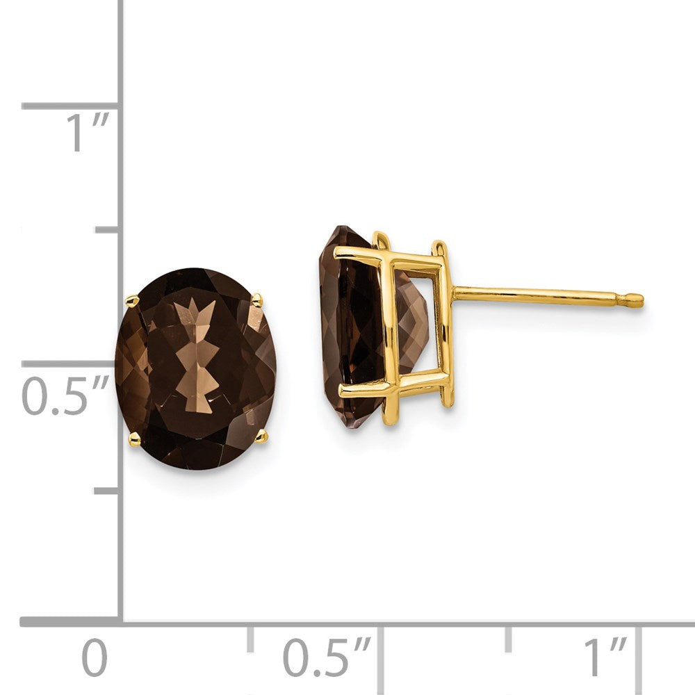 14k 10x8mm Oval Smoky Quartz Post Earrings