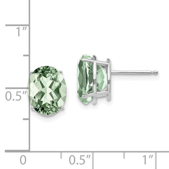14k White Gold 10x8mm Oval Green Quartz Post Earrings