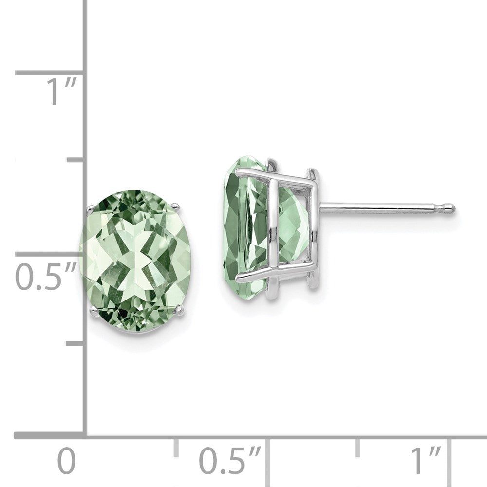 14k White Gold 10x8mm Oval Green Quartz Post Earrings