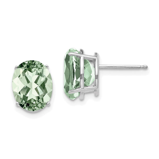 14k White Gold 10x8mm Oval Green Quartz Post Earrings