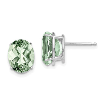 14k White Gold 10x8mm Oval Green Quartz Post Earrings