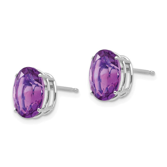 14k White Gold 10x8mm Oval Amethyst Post Earrings