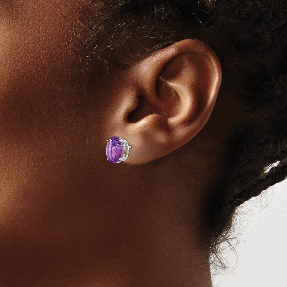 14k White Gold 10x8mm Oval Amethyst Post Earrings