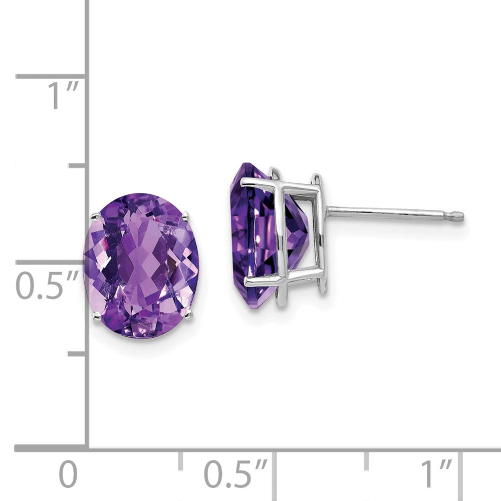 14k White Gold 10x8mm Oval Amethyst Post Earrings