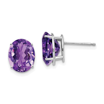 14k White Gold 10x8mm Oval Amethyst Post Earrings