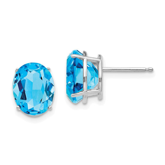 14k White Gold 10x8mm Oval Blue Topaz Post Earrings