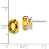 14k White Gold 10x8mm Oval Checker-cut Citrine Post Earrings