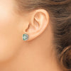 14k White Gold 10x8mm Oval Checker-Cut Green Quartz Post Earrings