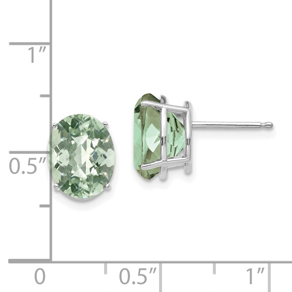 14k White Gold 10x8mm Oval Checker-Cut Green Quartz Post Earrings