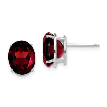 14k White Gold 10x8mm Oval Garnet Post Earrings